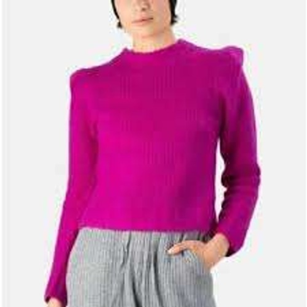 NAADAM 80s Inspired Boxy Bold Magenta Pink Cashmere Cropped Fuzzy Sweater S